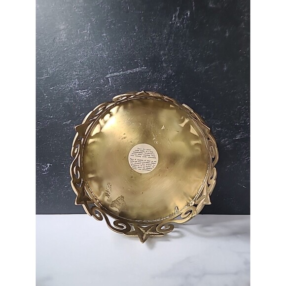 Round Brass Stars and Scrolls Pillar Candleholder Vintage Home Decor - Picture 3 of 10